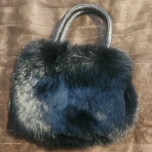 Black Fur Handbag with Leather Handles